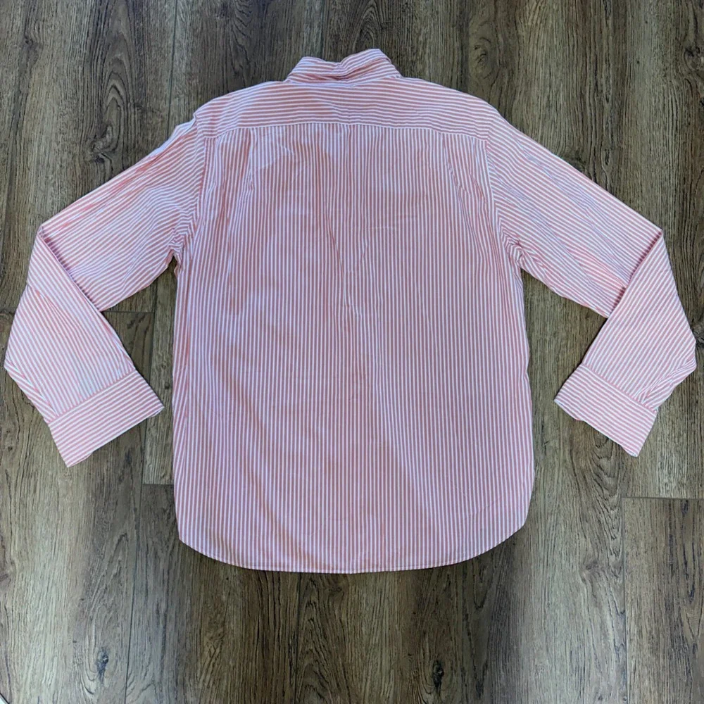 J Crew Mens L Casual orange white stripe 100% Cotton Button Down Shirt‎ Woven